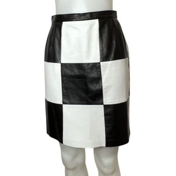 bagatelle Dresses & Skirts - Vintage 90s Bagatelle Leather Checkered Mini Pencil Skirt Mod Retro Waist 27"
